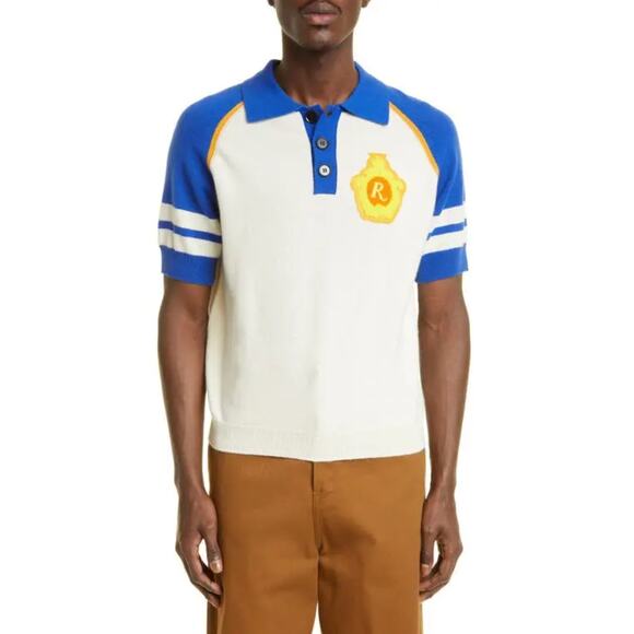 RHUDE Men's Retro Polo Knit Sweater Top Varsity Short Sleeve Size XL Preppy - Picture 1 of 8
